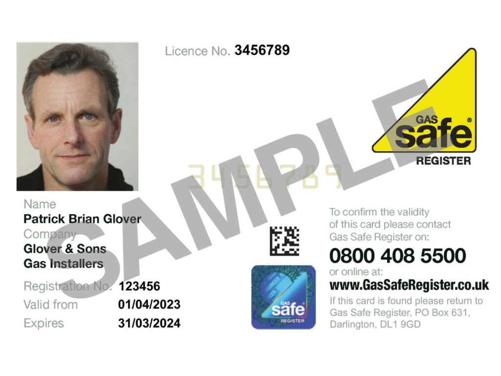 Example of front of Gas Safe Register ID card