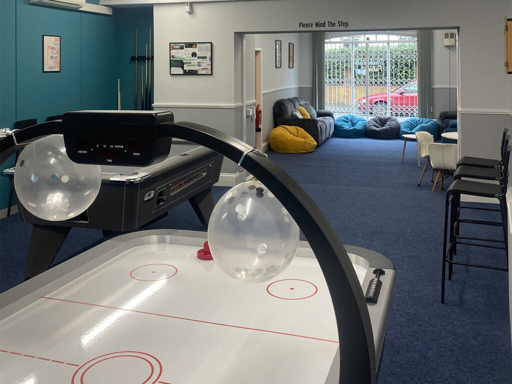 Inside new Trowbridge Youth Centre with air hockey table